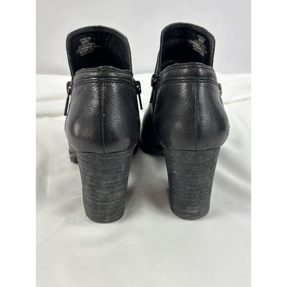 Lucky Brand Natlee Leather Ankle Booties Black 8 Stacked Heel Lug Sole Zip - Picture 5 of 12